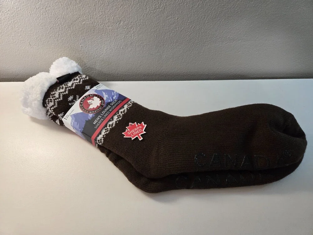 Canada Weather Gear Men's 6-12 Socks With Grippers ~ Brown